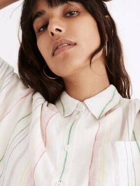 Madewell Rainbow Stripe Linen Bllend Daily Button Down Shirt Size Small
